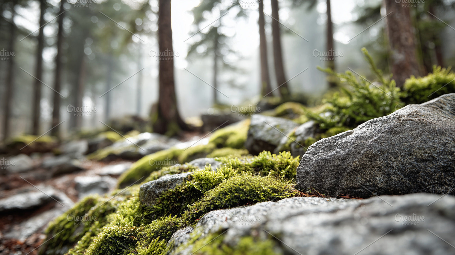 Moss-covered rocks on a forest floor, a Nature Photo by MistyDay