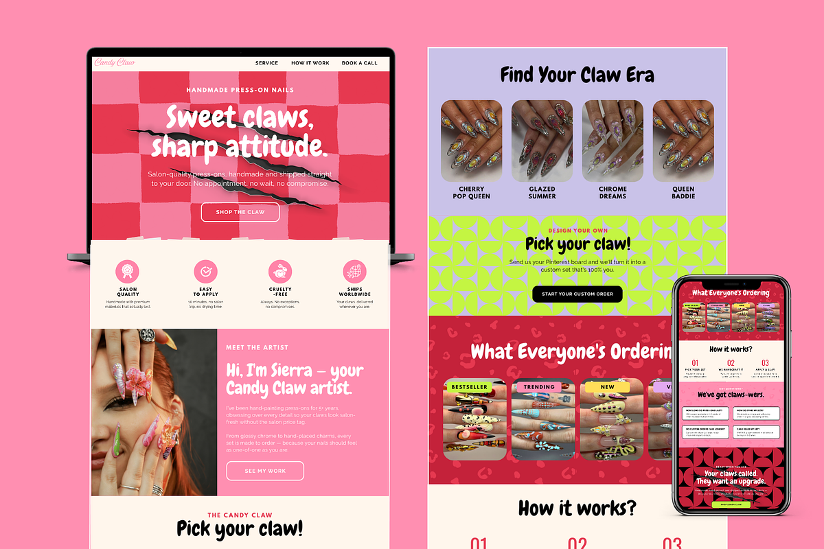 Candy Claw Nail Brand Website Design, a Landing Page Template by thecyella.co (Photo 2 of 5)