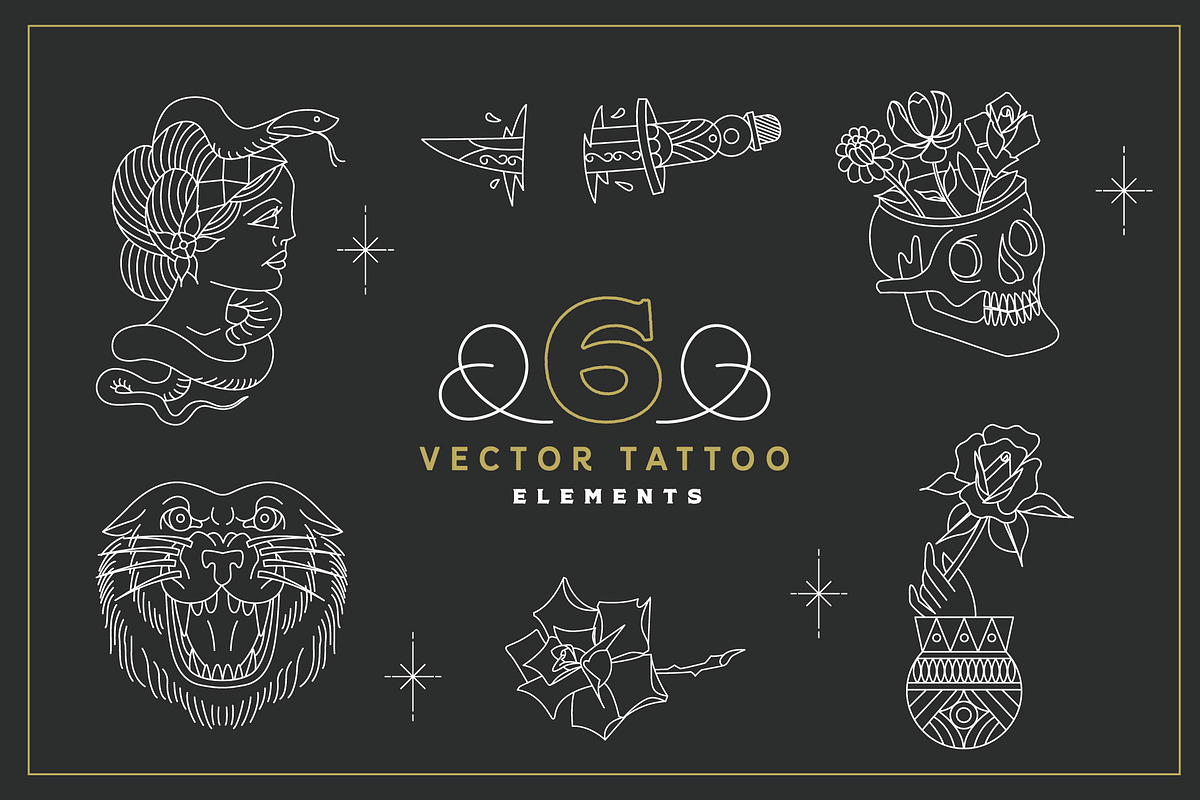 6 Vector Tattoo Elements, a Background Graphic by RobinHoldsworth