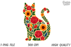Flower Cat Png Sublimation Design, an Animal Illustration by Design Station