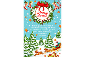 Christmas Greeting Card Of Santa Sleigh With Gift