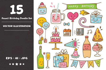 Kawaii Birthday Doodle Clip Art