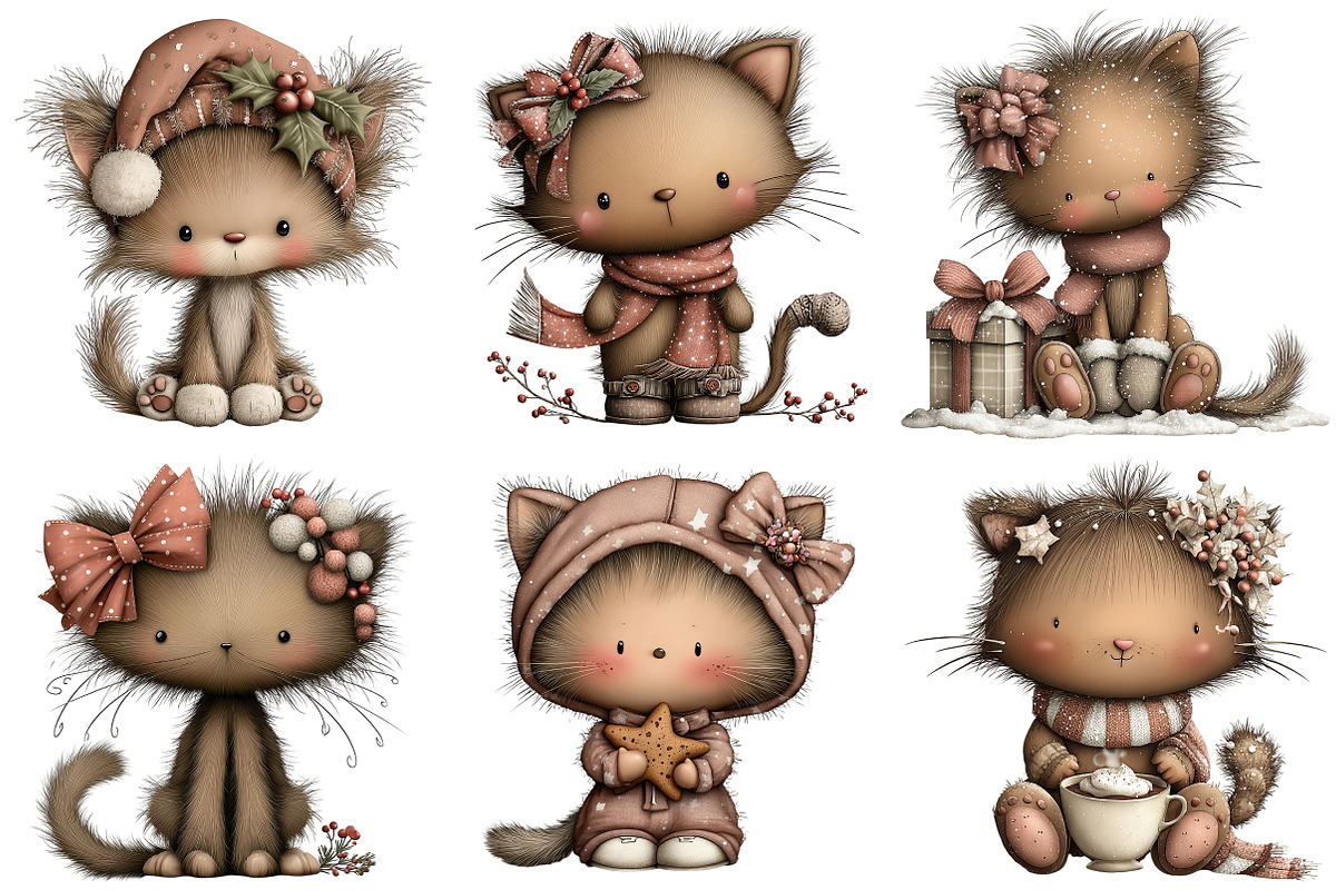 Whimsical Christmas Cat Clipart, an Illustration by Craft Nest (Photo 4 of 10)