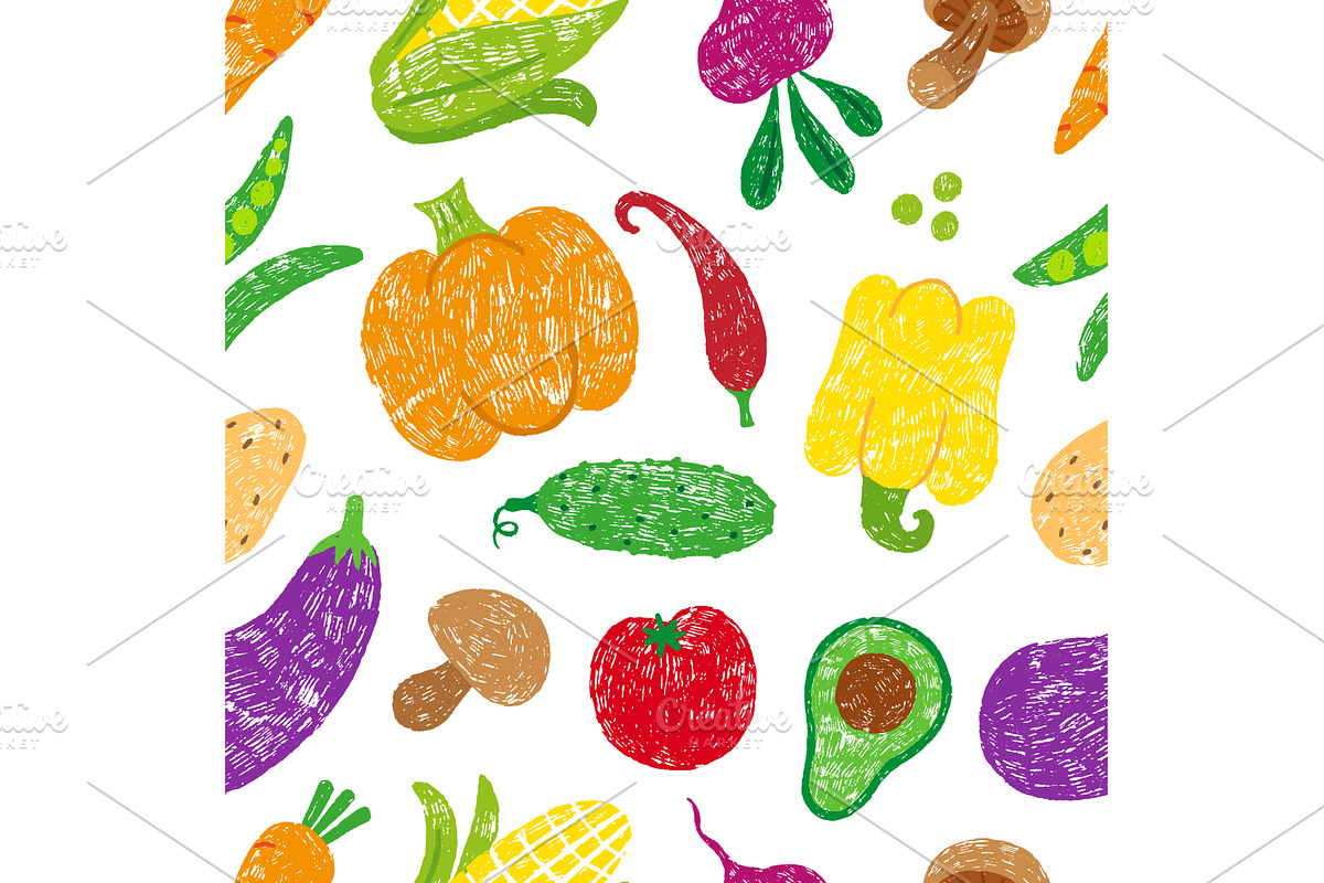 Hand drawn vegetables seamless, a Food Illustration by Valerie Bodnar