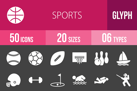 50 Sports Glyph Inverted Icons preview 4
