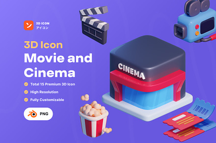 Movie & Cinema 3D icon Pack, an Object 3D Model by orenjidesign