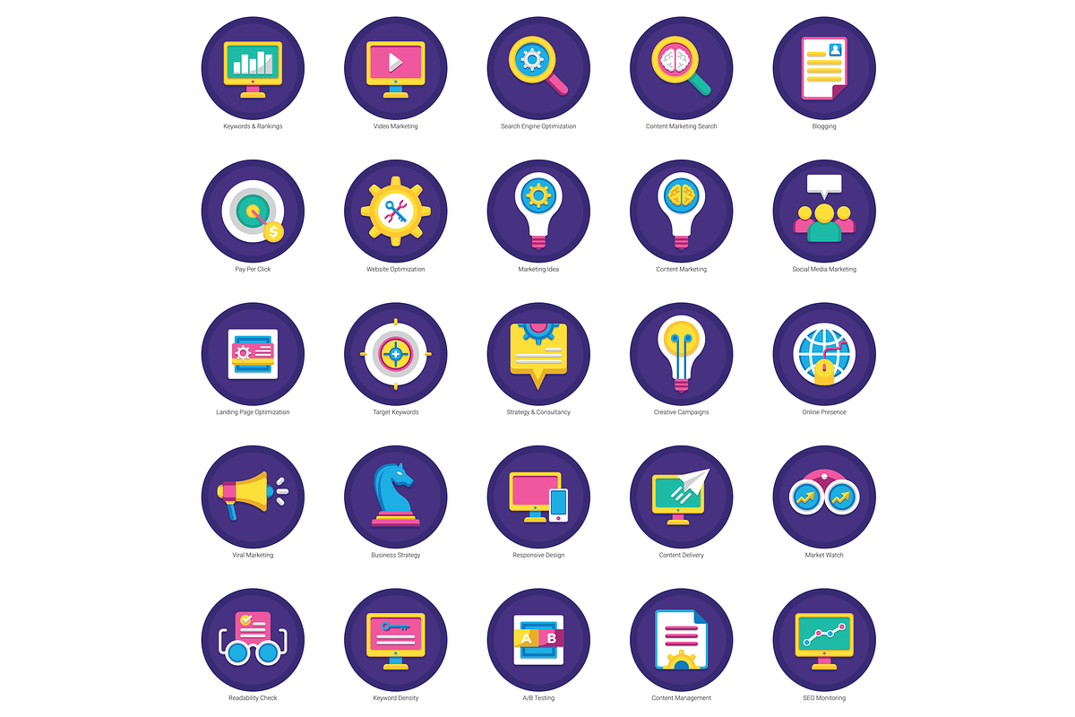 100 SEO & Marketing Flat Icons, an Outline Icon by Flat Icons (Photo 5 of 5)