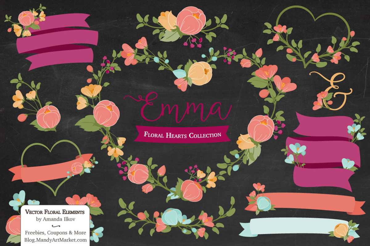 Bohemian Floral Heart Wreath Vectors, an Illustration by Amanda Ilkov (Photo 2 of 5)