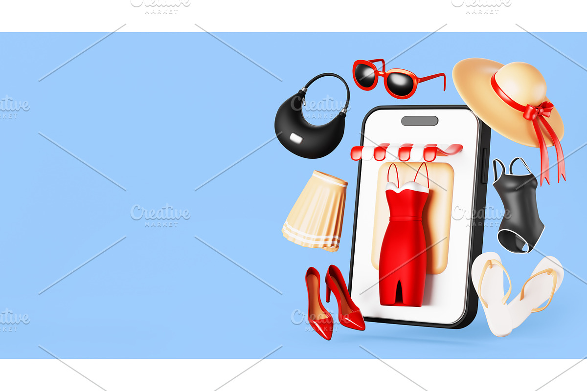 3d online women clothes shop concept, a Technology Illustration by Marozhkastudio
