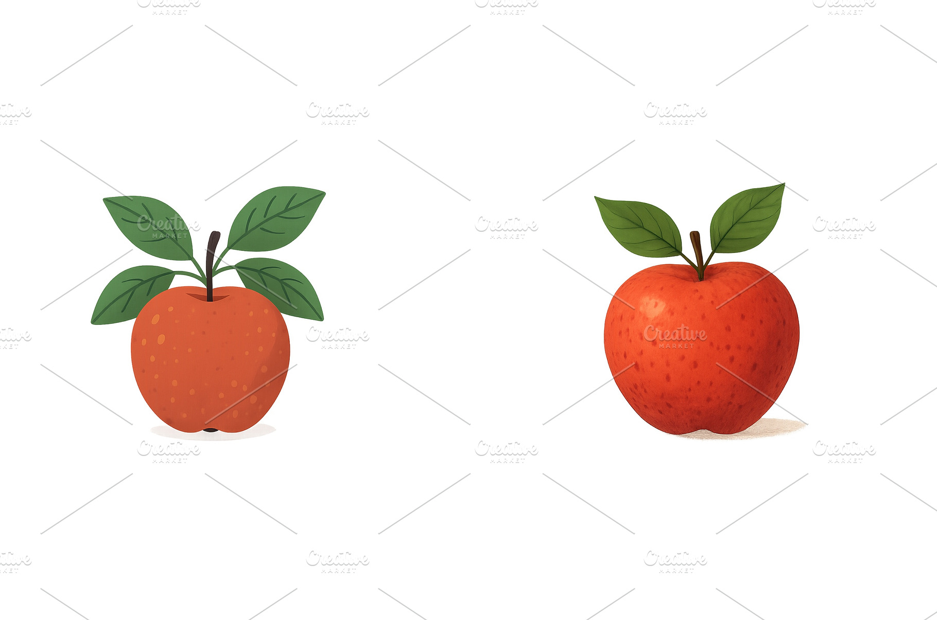 Two cartoon-style apples with green, a Food & Drink Photo by ZinetroN