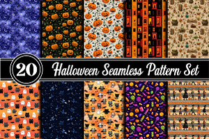 Halloween Seamless Pattern Set, an Illustration by RobertsArt