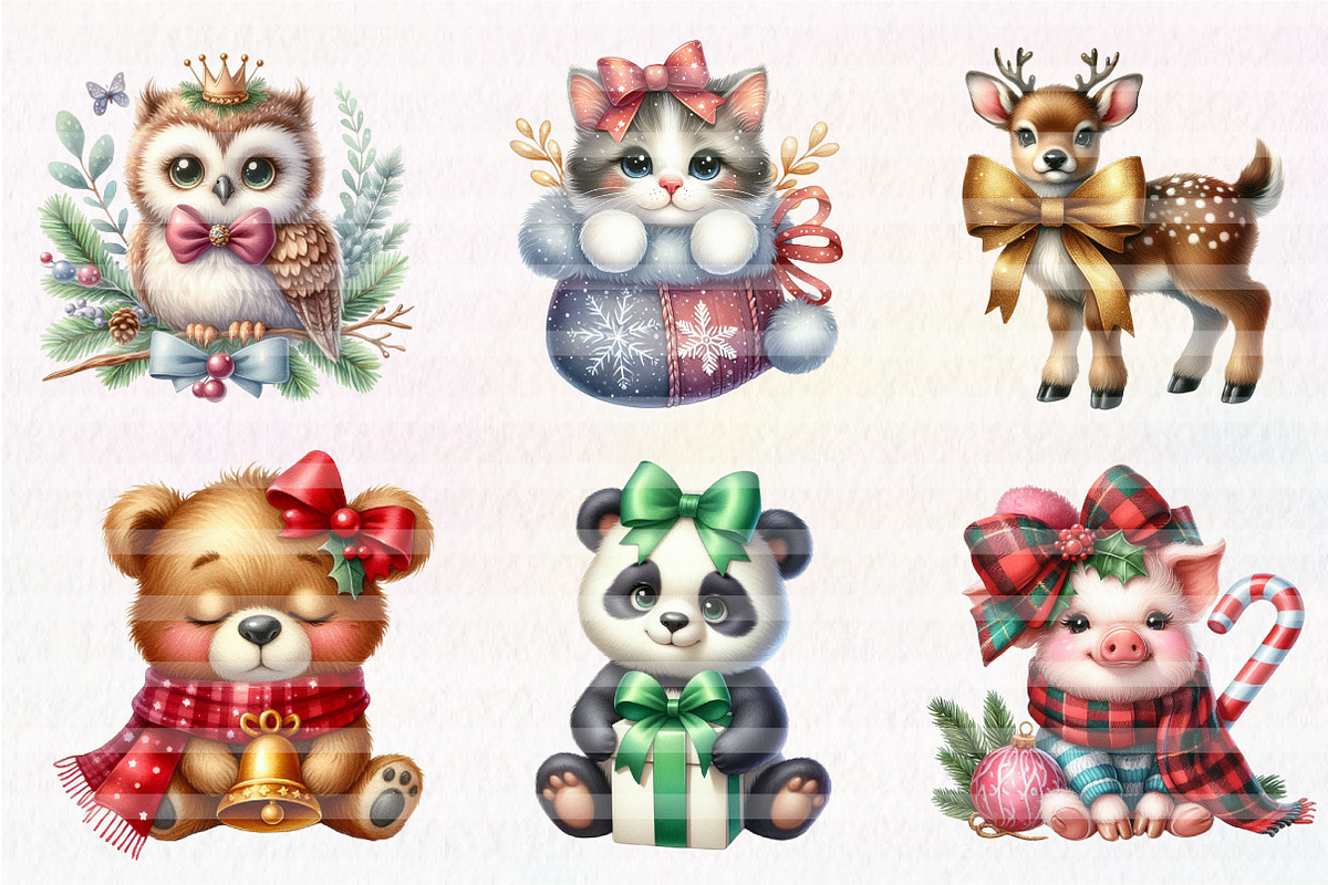 Cute Animal Christmas with Bow, an Illustration by CreationArt (Photo 4 of 5)