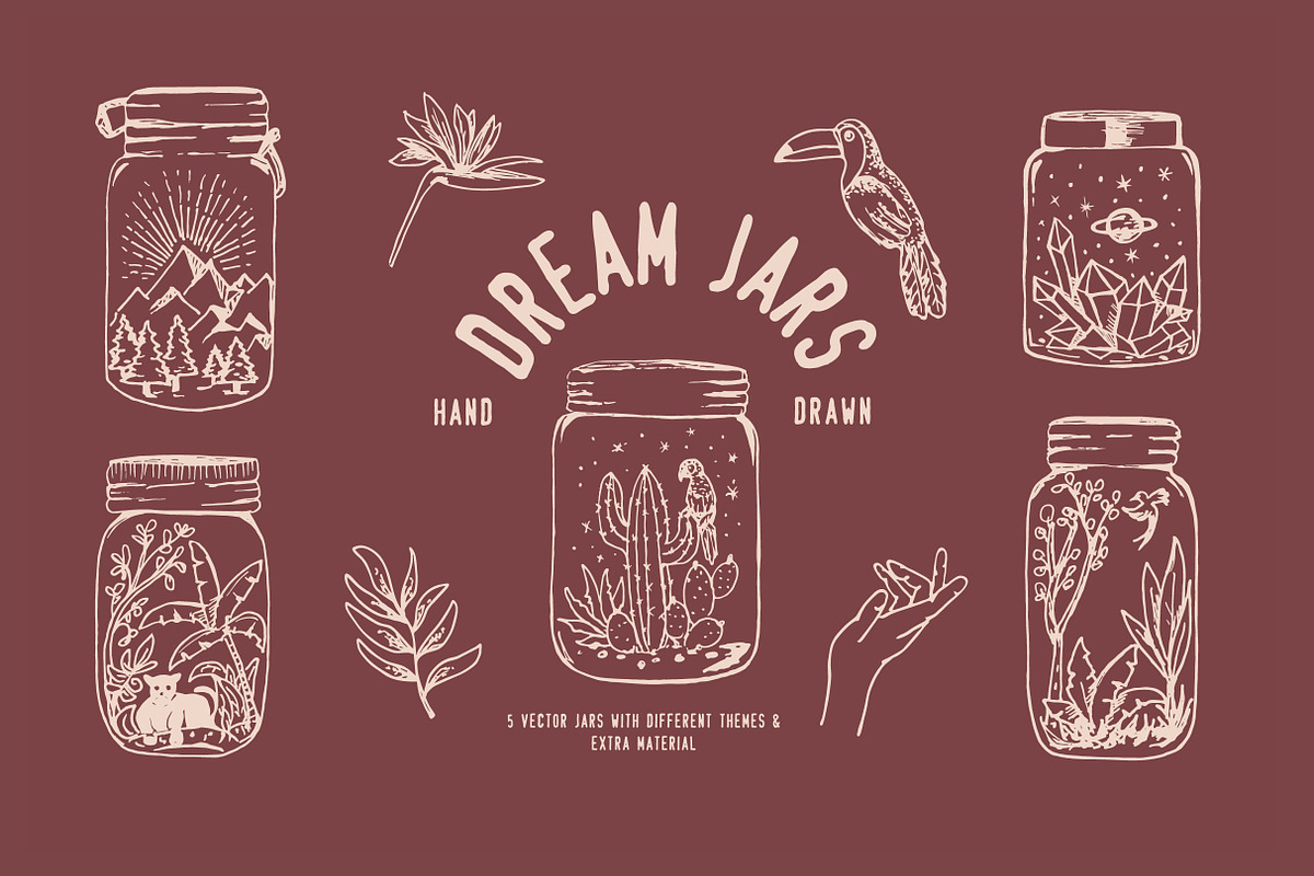 Hand drawn dream themed mason jars, an Illustration by Annakaroline (Photo 1 of 4)