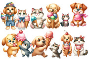 Funny Dog and Cat Love Ice Cream, an Animal Illustration by Designworld (Thumbnail 2 of 5)