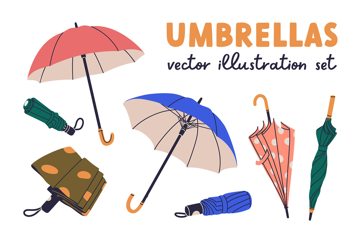 Umbrellas for rainy weather set, an Object Illustration by Good Studio (Photo 1 of 5)