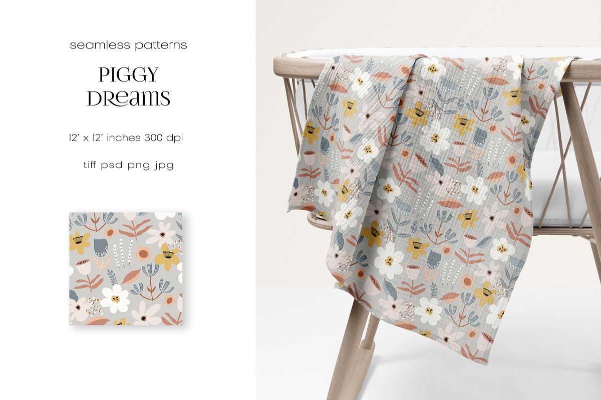 Piggy Dreams –Kids Seamless Patterns, a Pattern Graphic by PROTEA Watercolor Studio (Photo 3 of 8)