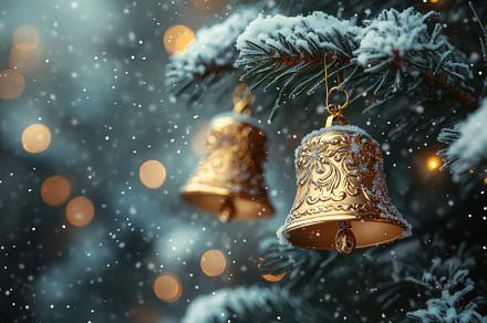 Beautifully decorated golden bells h, a Photo by Tanuart