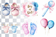 18 Gender Reveal Watercolor Elements, a Decorative Illustration by Loony Dream Designs (Thumbnail 2 of 5)