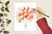 Peach Floral Birthday Watercolor PNG, an Illustration by RobertsArt (Thumbnail 6 of 7)
