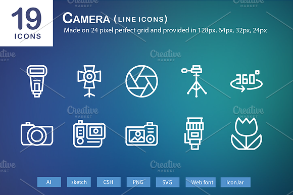 19 Camera Line Icons
