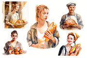 Bakery, watercolor clipart., a Person Illustration by AkvarelRiver (Thumbnail 4 of 5)