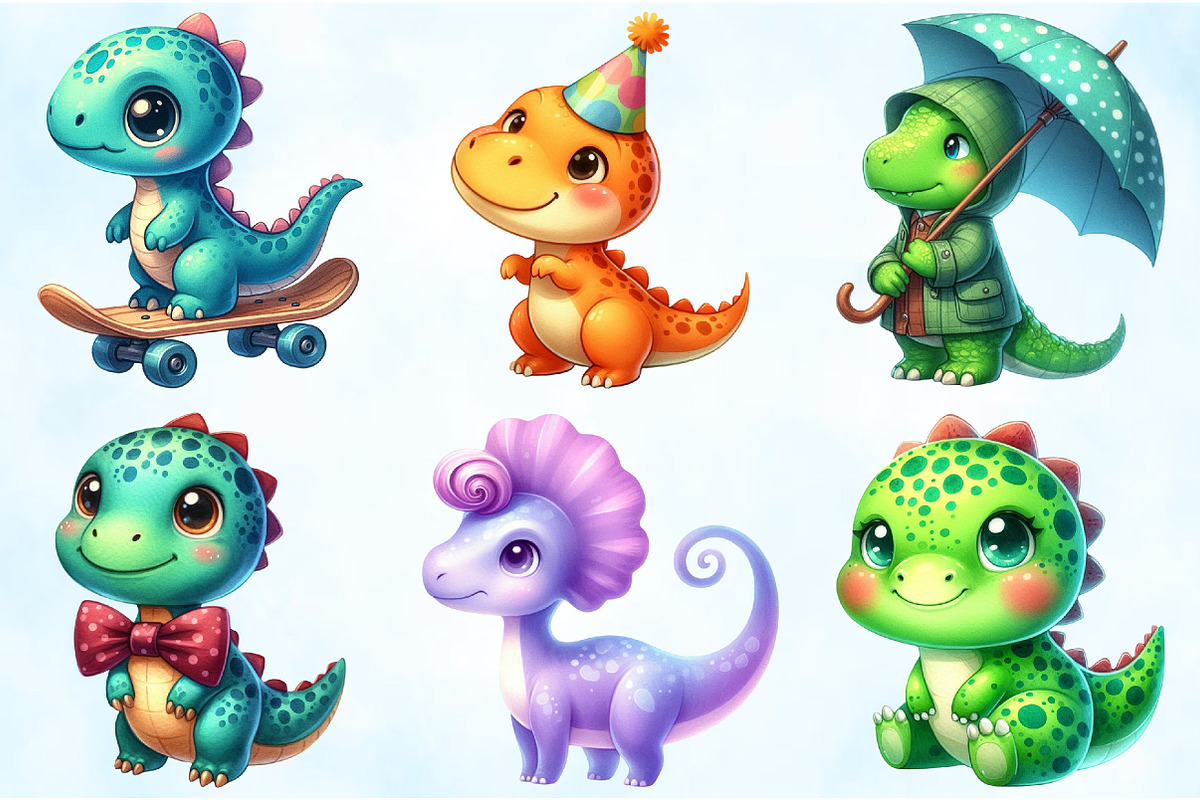 Cartoon Dinosaur Clipart Bundle, an Illustration by Craft Nest (Photo 3 of 6)