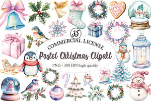 Pastel Christmas Clipart, an Illustration by designcity5