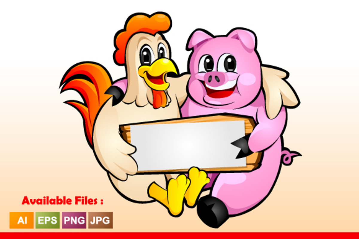 Chicken & Pig Mascot, an Animal Illustration by erkoudesign