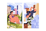 Giant people in the city, cards set, a Person Illustration by PaperTrident (Thumbnail 2 of 4)