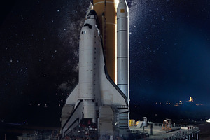 Space shuttle on the launch pad