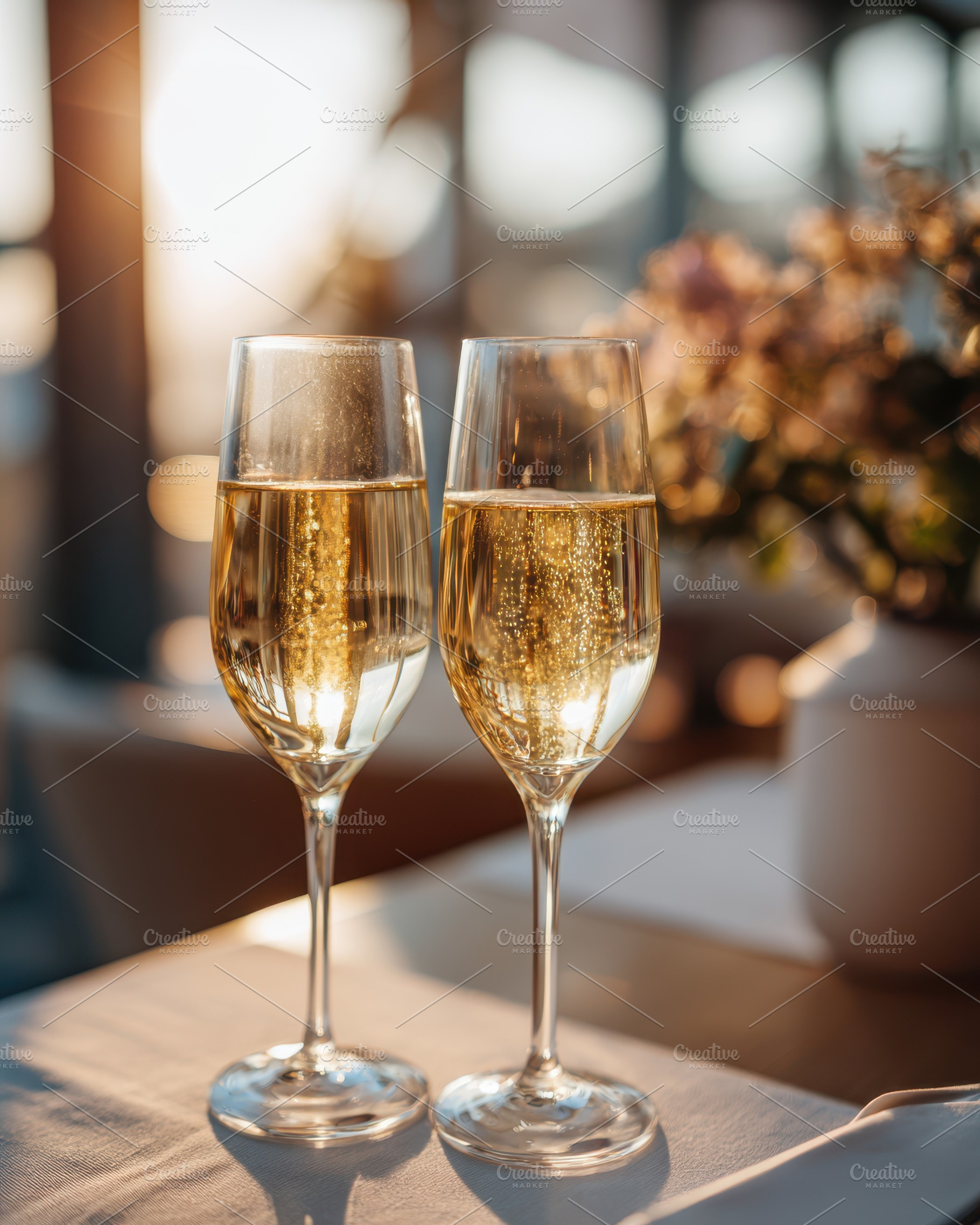Golden champagne flutes at sunset, a Food & Drink Photo by AlyaAnd