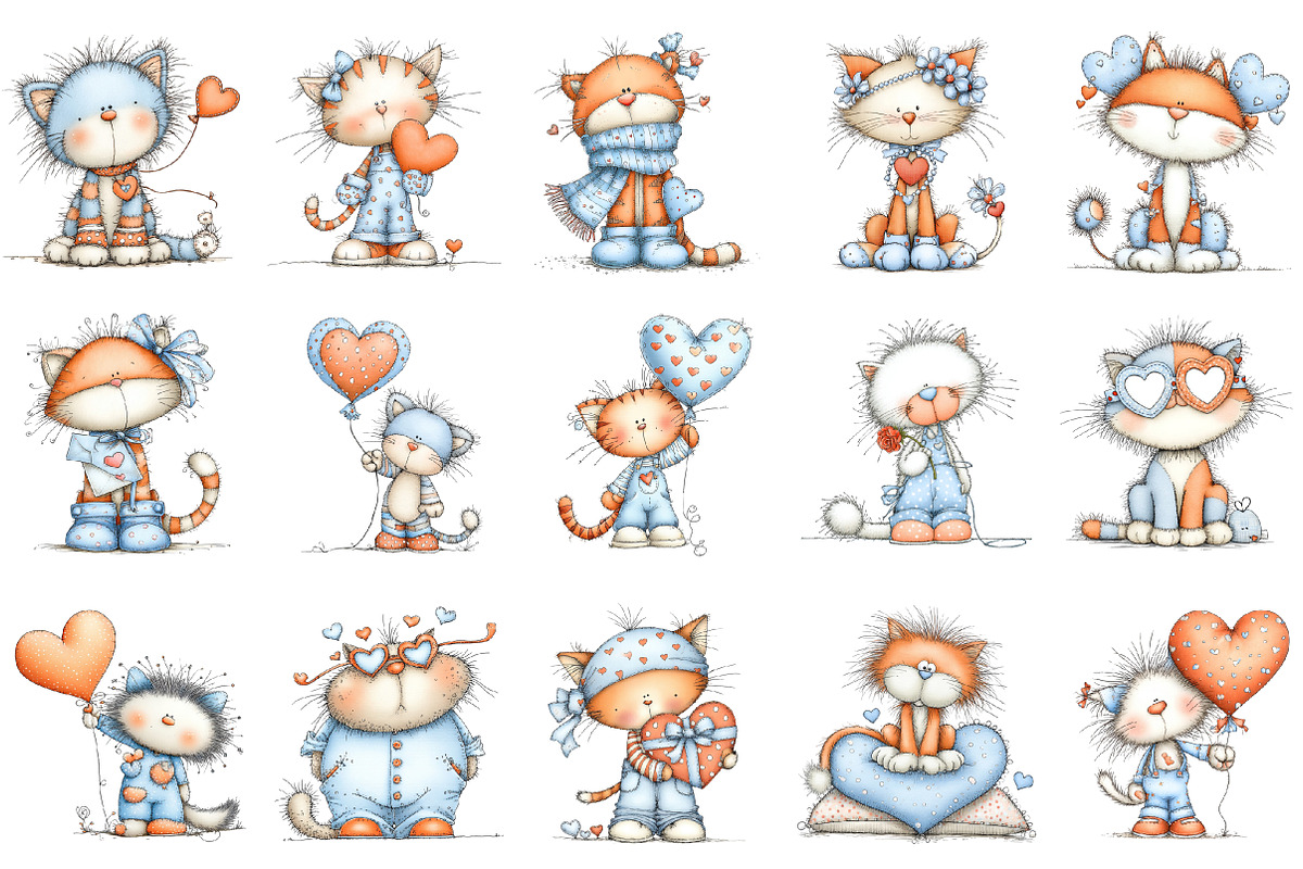 Valentine Cat Clipart Bundle, an Illustration by designcity5 (Photo 3 of 5)