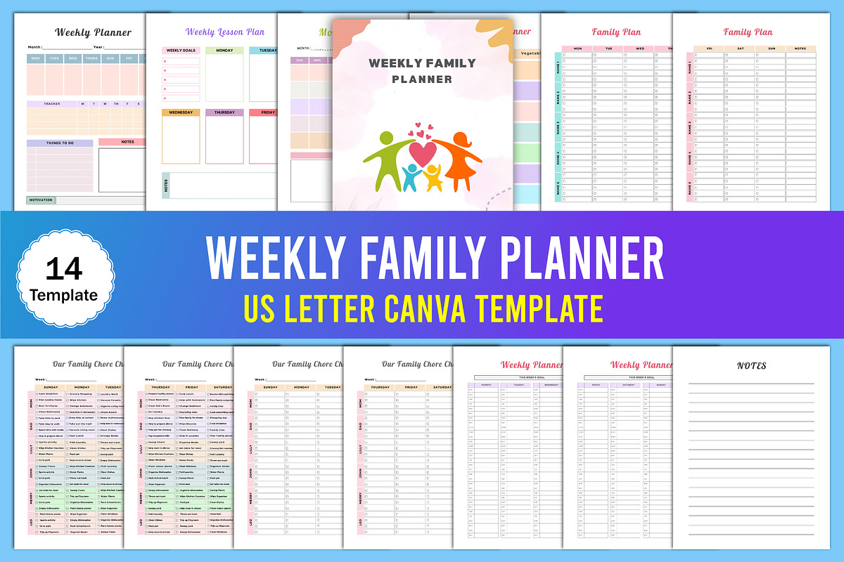 Weekly Family Planner Canva, a Stationery Template by Designmela01 (Photo 1 of 4)