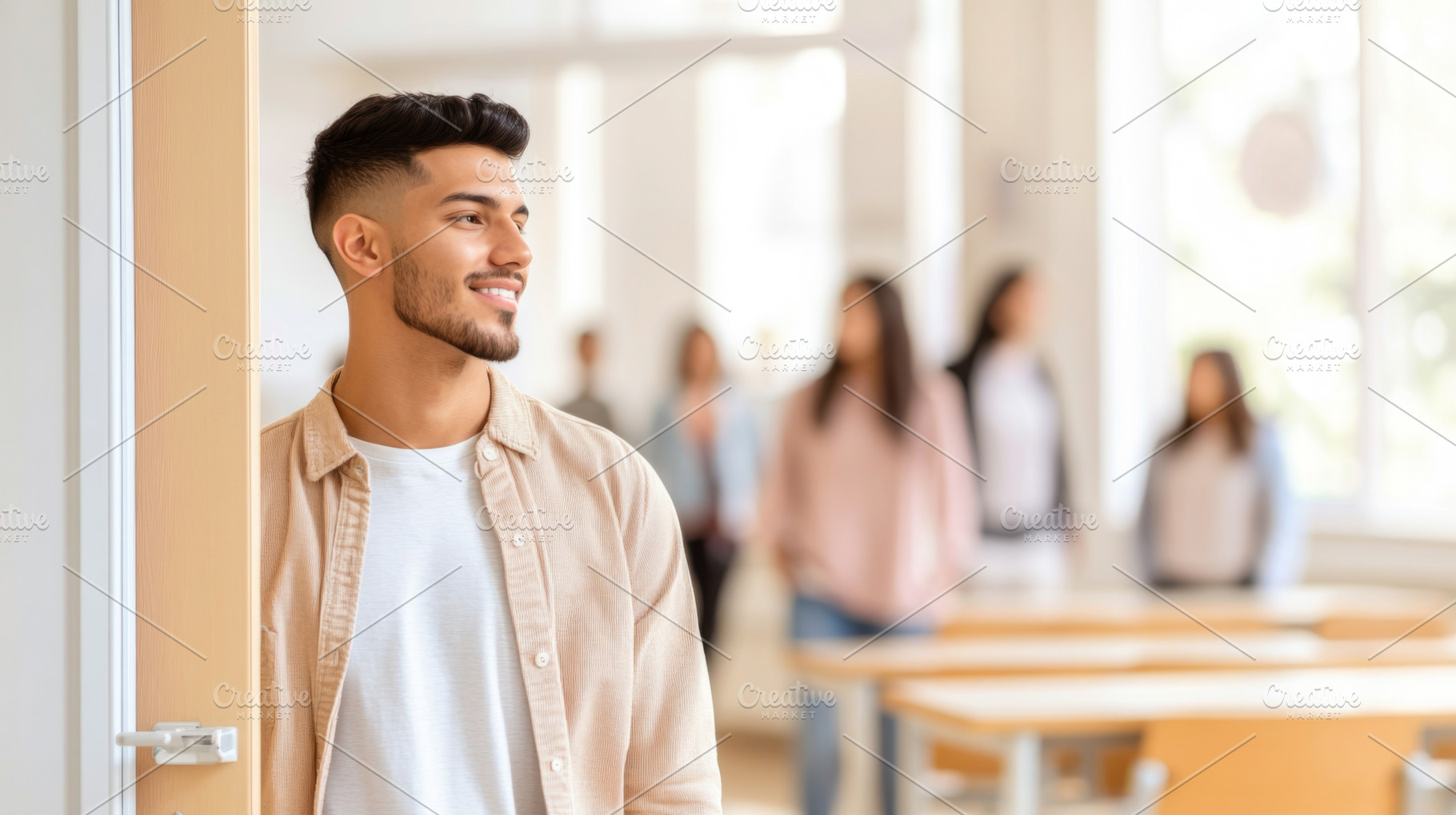 Young latin american man entering cl, a Photo by Dvoevnore photos
