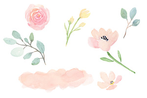 Soft Pink Flowers Watercolor Clipart