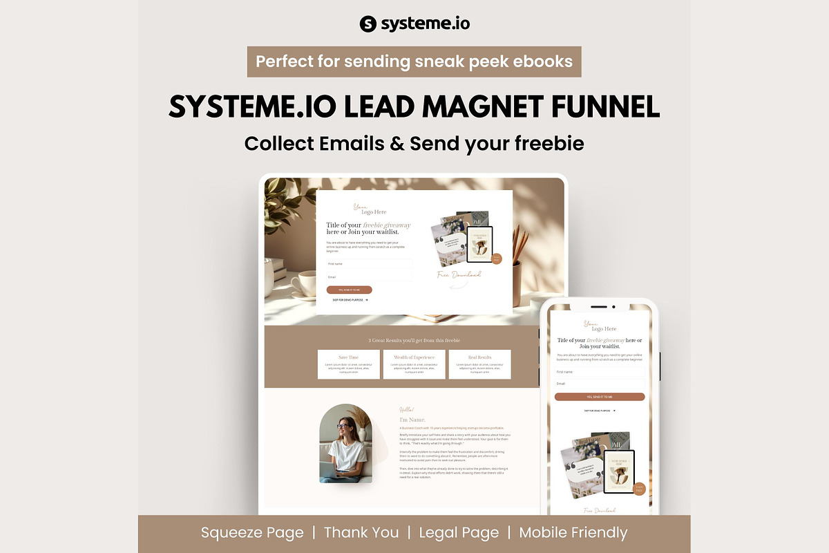 Systeme.io Brown Lead Funnel, a Landing Page Template by Hayley's Digital Hub (Photo 1 of 10)