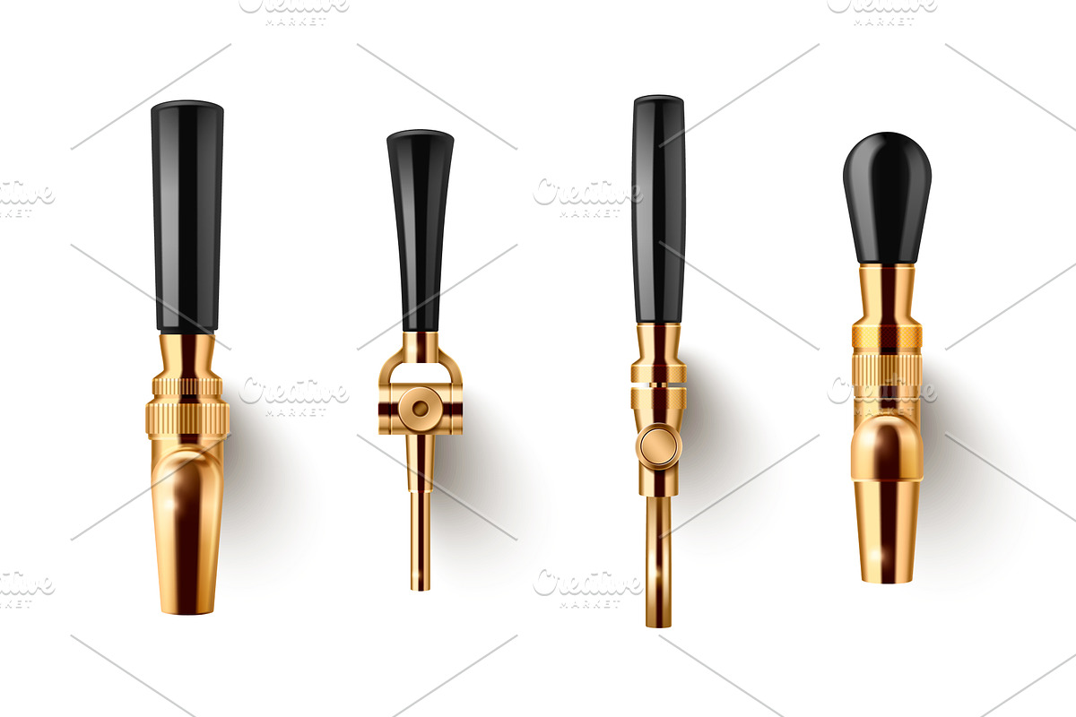 Yellow beer tap mockups set isolated, a Food Illustration by art PVP - market