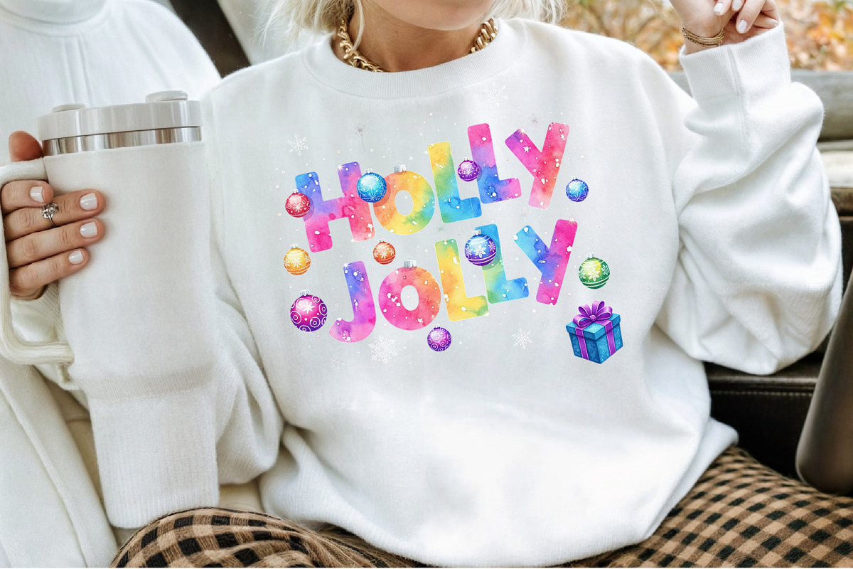 Colorful Glitter Holly Jolly Png, an Illustration by Sublimation Artist (Photo 2 of 9)