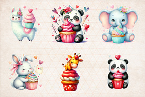 Valentine Animal Cupcake Clipart