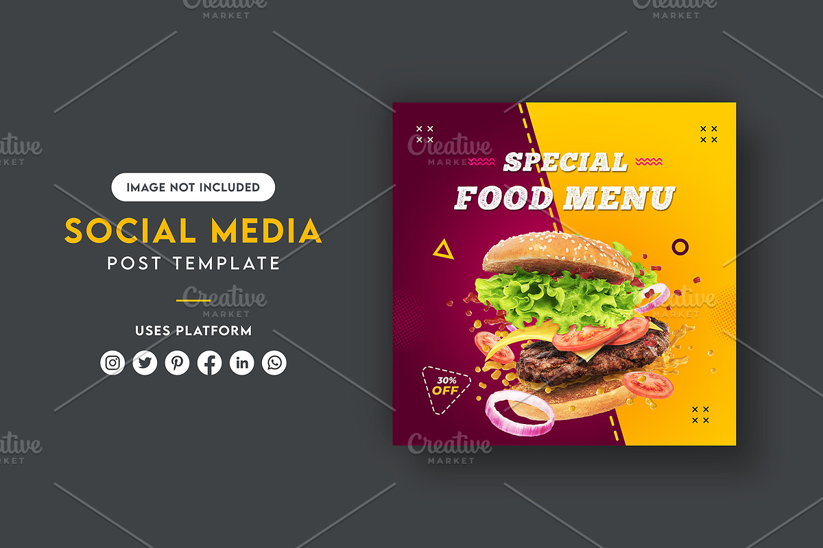 Burger Social Media Post Banner, a Social Media Template by mijli (Photo 1 of 2)