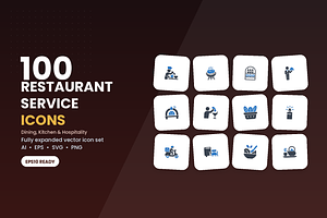 100 Restaurant Service Icons, a Duotone Icon by Symbolic Language