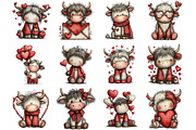 Valentine Cute Highland Cow Clipart, an Illustration by Designking (Thumbnail 2 of 5)