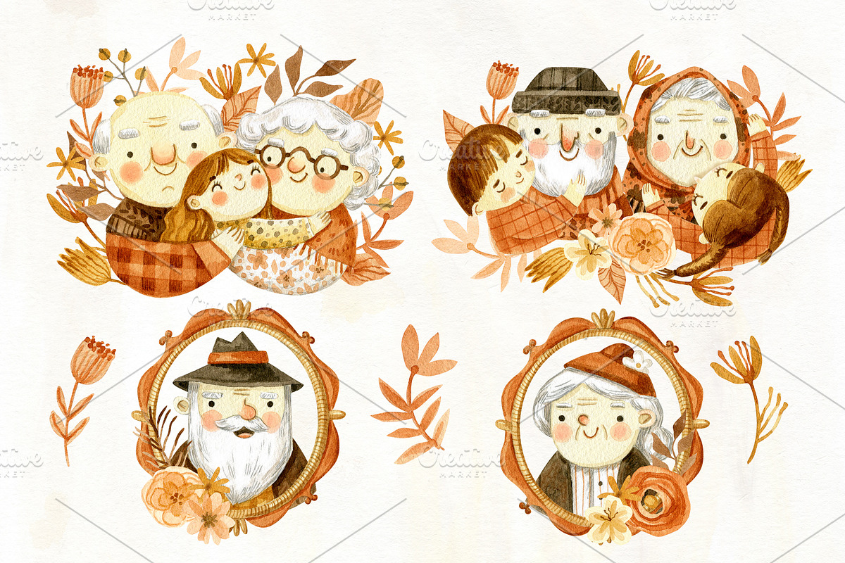 Cute Grandmothers and Grandfathers, an Illustration by babenkoirusa (Photo 6 of 12)