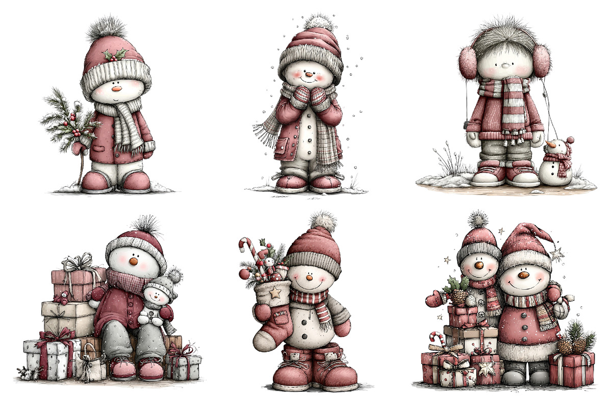 Cute Santa Snowman Christmas Clipart, a Seasonal Illustration by Creative Art (Photo 5 of 7)