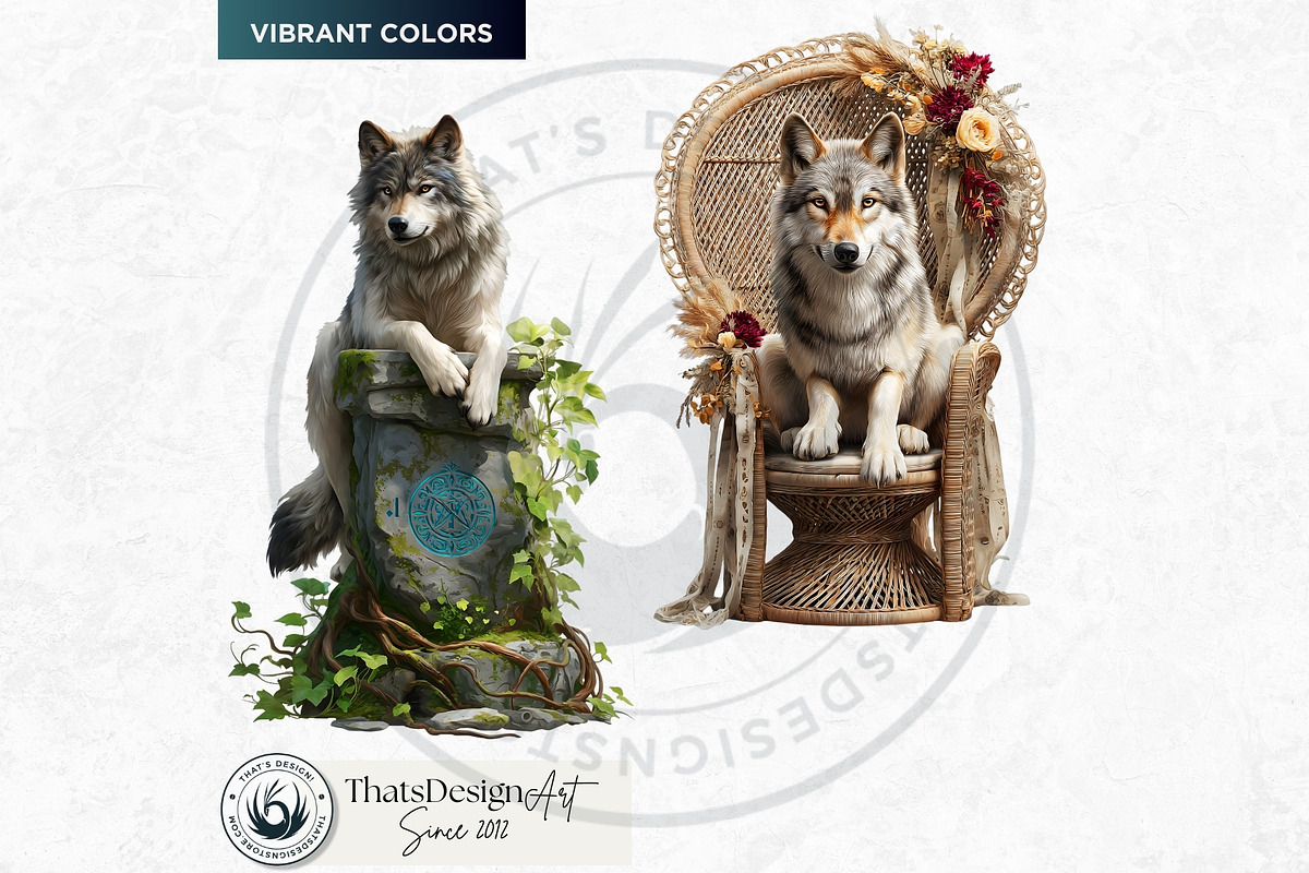 Watercolor Mystic Wolves Clipart Set, an Animal Illustration by ThatsDesignArt (Photo 8 of 15)