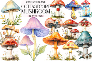 Cottagecore Retro Mushroom Clipart, an Illustration by Daily.Designs