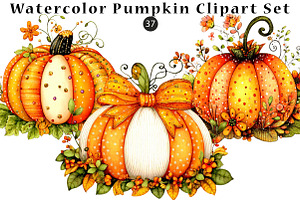 Watercolor Pumpkin Clipart Set, a Seasonal Illustration by CreationArt