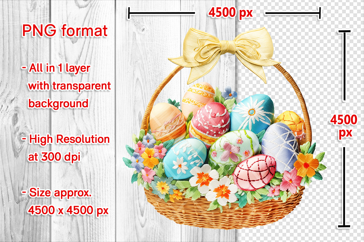 Embroidery Easter Basket & Bow PNG, an Object Graphic by V Design Creator (Photo 2 of 8)