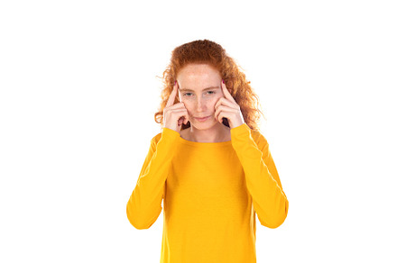 Portrait of pensive redhead girl wearing a yellow t-shirt, a Person Photo by José Manuel Gelpi