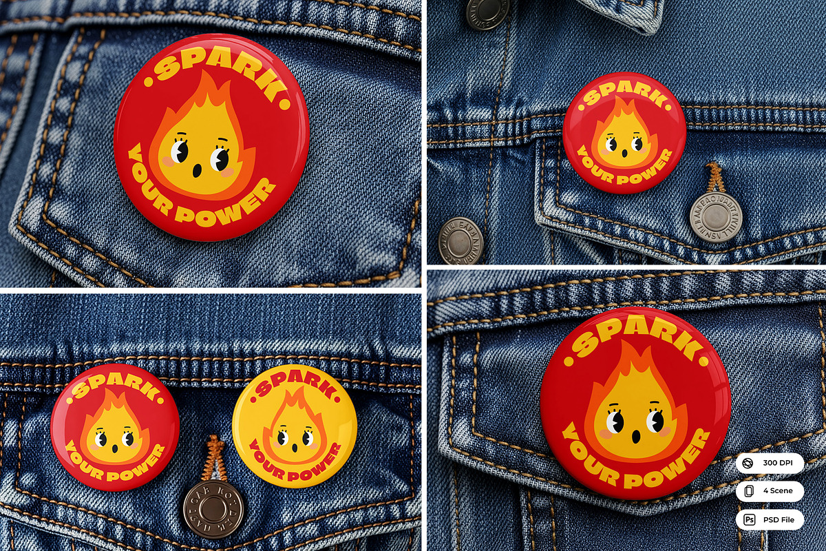 Pin Badge on Denim Mockup, a Merchandise Mockup by Nathatype (Photo 1 of 9)